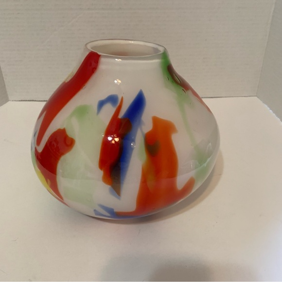 Colorful Art Glass Vase Hand Blown, Red, Blue, Green, Yellow, Home Decor - Picture 8 of 12